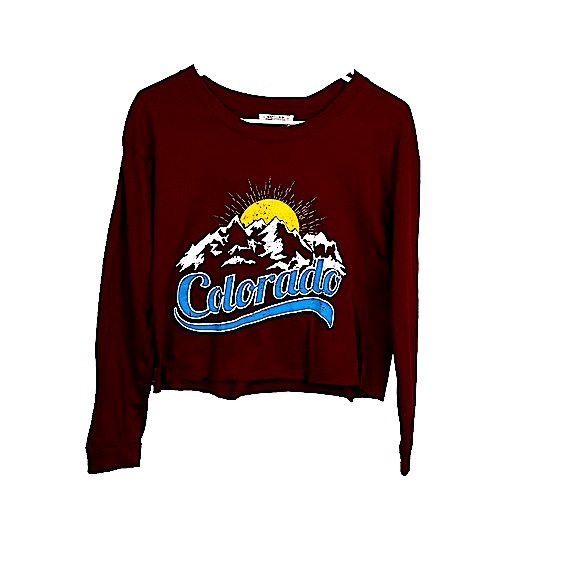 NWT Messy Bun Just Chillin Long Sleeve Colorado Crop in Burgundy Wine Color Sz S - Picture 12 of 16